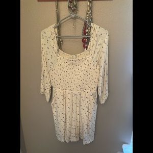 American Eagle cream and lavender floral smocked romper with shorts, medium